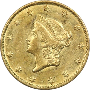 1849 No L Type 1 Liberty Head Gold Dollar $1, About Uncirculated AU, Open Wreath - Picture 1 of 2