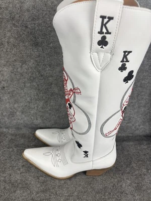 Botas Dingo Mujer Talla 9M Blanco Tarjeta King Bordada Cuero Vaquero Occidental Foto 1 de 4