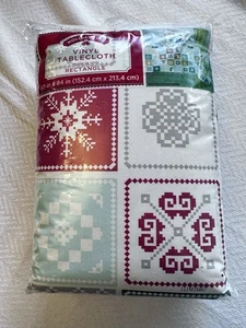 Neu Holiday Time Weihnachten Rechteck 60"x84" Schneeflocken Vinyl Tischdecke - Bild 1 von 6