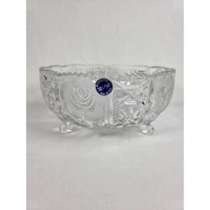 Cuenco de cristal italiano artesanal 30 % PbO vidrio de plomo con patas florales borde de diente de sierra - Imagen 1 de 14