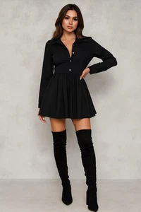 Ola Voga Damen Kleid – Schwarz Shirtkleid mit Goldknöpfen 🖤 M S - Bild 1 von 1