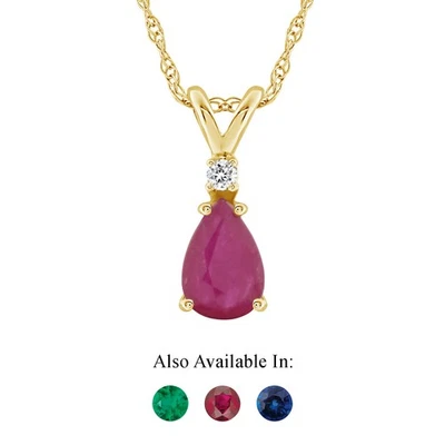 14K Yellow Gold 7x5mm Pear Shape Natural Ruby Diamond Accent Pendant Necklace - Image 1 of 4