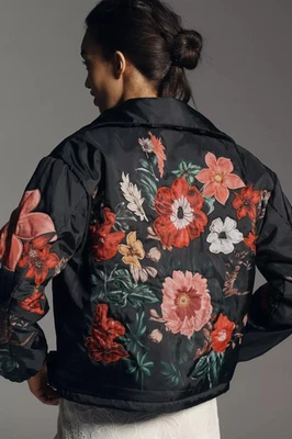 Anthropologie георгин цветочный Bomber куртка пальто черный размер S новый с Ярлыками маленький - Изображение 1 из 4