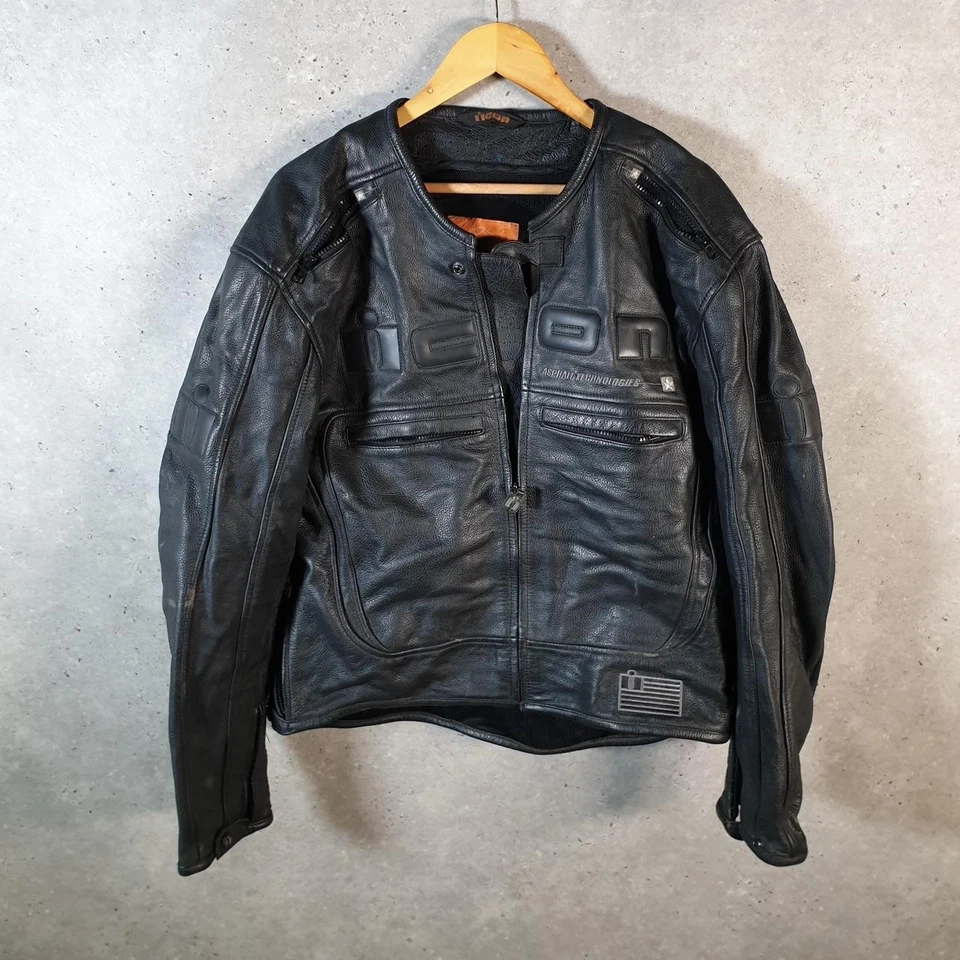 Vintage Icon Motorhead Armoured Motorbike Leather Biker Jacket Mens XL Black - Image 1 of 4