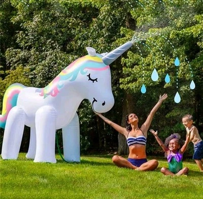 Jouet de Piscine Licorne Gonflable Géante avec Pulvérisateur d'Eau pour Enfants Extérieur Été Fun - Photo 1/4