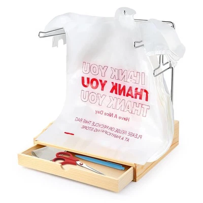 Soporte para Bolsa de Comestibles de Plástico, Soporte para Bolsa para Camisetas Cromo Duradero con Cajón de Madera... Foto 1 de 4