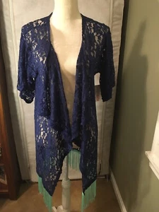 LulaRoe Monroe Blue Lace Kimono Top/Jacket, Size Small - Picture 1 of 9