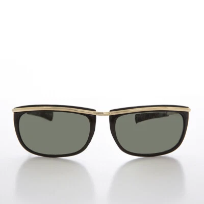 Sporty Gold Frame 90s Aviator Sunglass with Paddle Temples Black- Jenner - Image 1 of 4
