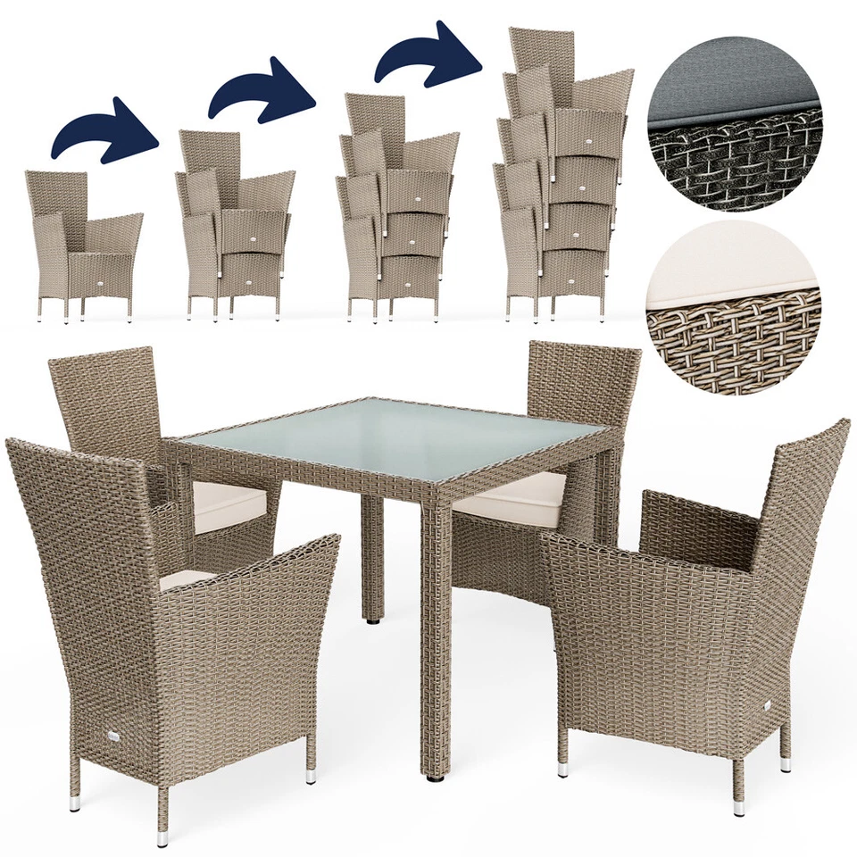 CASARIA® Gartenmöbel Set Essgruppe Sitzgruppe Polyrattan Glas Balkon Terrasse - Bild 1 von 4