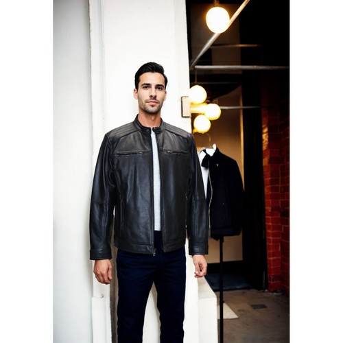 Giacca moto pelle uomo Michael Kors con pannello traforato