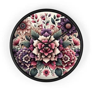 Home Decor Wall Clock Floral Patterns Intricate Colorful Artwork - Picture 1 of 13