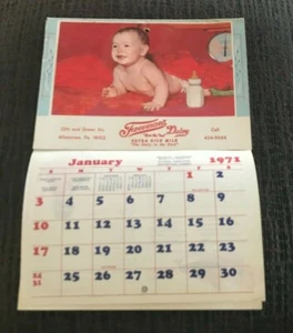 VINTAGE 1971 FREEMAN'S DAIRY MILK CALENDAR SIGN FREEMAN DAIRY ALLENTOWN PA - Picture 1 of 2