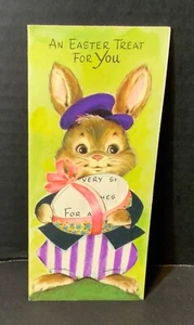 VTG Gibson Easter Card Anthropomorphic Bunny With Egg Originally Had Candy Treat - Picture 1 of 3