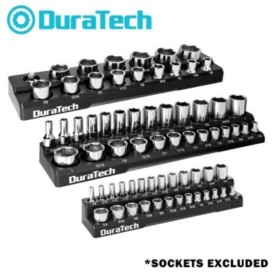 DURATECH 3PC Magnetic Socket Organizer Set 1/4" 3/8" 1/2"Drive SAE Socket Holder - Image 1 of 4