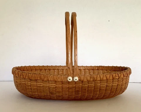 Signed PAUL WILLER 1985 NANTUCKET Lightship BASKET Maker-Double Swing Handles Cover