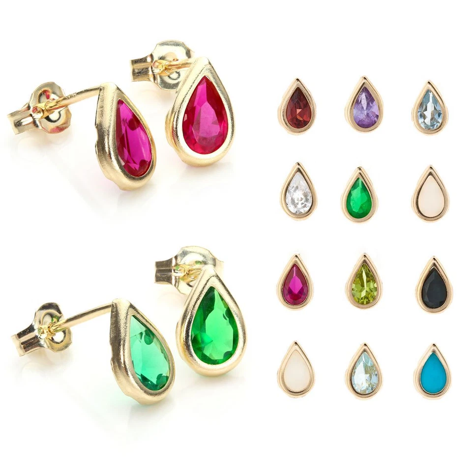 375 ( 9 Karat ) Gelbgold Geburtsstein Kristall Ohrringe Ohrstecker | Gold Studs - Bild 1 von 1