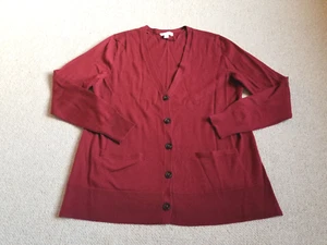 Womens Sweater-CHARTER CLUB-maroon 100% merino wool button-down v cardigan ls-M - Picture 1 of 4
