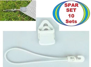 10x MINI Zelt Planen Reparatur Clip weiß + 18 cm Spann Gummi Haken Klemm Öse Set - Picture 1 of 17