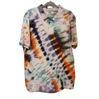 Polo Tie-Dye Naranja Negro Púrpura Azul Manga Corta 100% Algodón Para Hombre Talla XL Foto 1 de 4