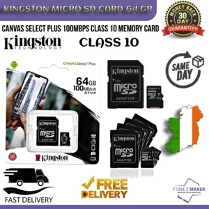 Kingston MicroSD Card 64GB SDHC Class10 SDXC Memory Card 100Mbps Pack Of 3 - Zdjęcie 1 z 3