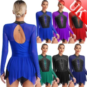 Women Glitter Rhinestone Contrast Colour Dress Training Performance Costume - Picture 1 of 85