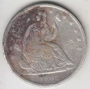JUST REDUCED!! 1862-S SEATED LIBERTY HALF DOLLAR VF-XF DETAILS - Picture 1 of 2