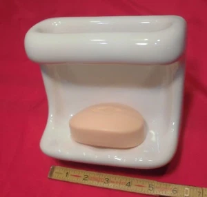 Brilliant Glossy White: Ceramic Soap Dish Tray with washcloth holder/Grab Bar - Picture 1 of 12