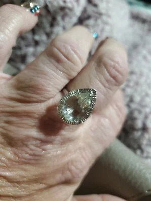 Sterling silver  green Kunzite diamond accent cocktail ring size 10 - Image 1 of 2