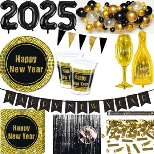 Silvester Party Dekoration Partyset Party Deko Neujahr gold schwarz edel 2025 - Bild 1 von 96