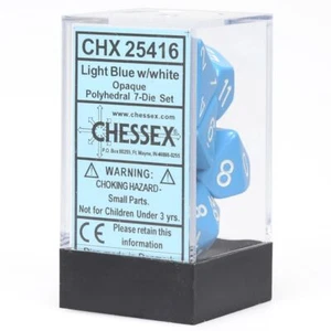 Chessex hellblau/weiß blickdicht Würfel 7 Würfel Set (D20/12/10/%/8/6/4) CHX25416 - Bild 1 von 2