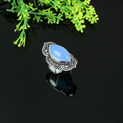 Aqua Chalcedony Gemstone Handmade 925 Sterling Silver Jewelry Ring Size 6 A334 - Imagem 1 de 4