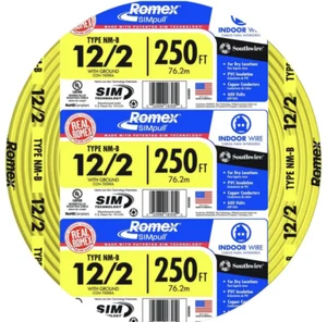 250 piedi 12/2 solido Romex SIMpull CU NM-B con filo di rame - nuovo - - Foto 1 di 6