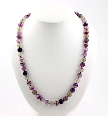 Fluorite Collana Preziose Multicolore Annodate 925 Argento Chiusura ca.76 CM - Immagine 1 di 4