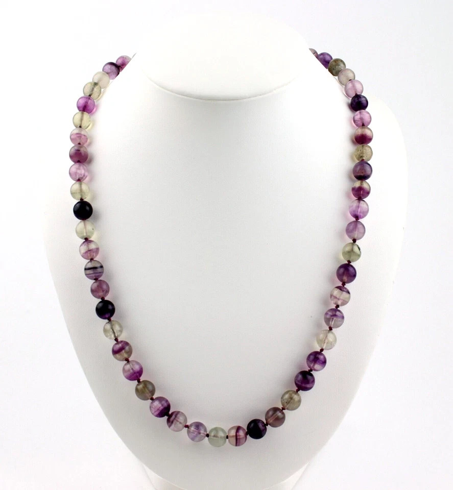 Fluorite Collana Preziose Multicolore Annodate 925 Argento Chiusura ca.76 CM - Immagine 1 di 4