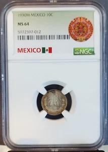 1930 MEXICO SILVER 10 CENTAVOS NGC MS 64 NICE BU BEAUTIFUL COIN - Picture 1 of 3