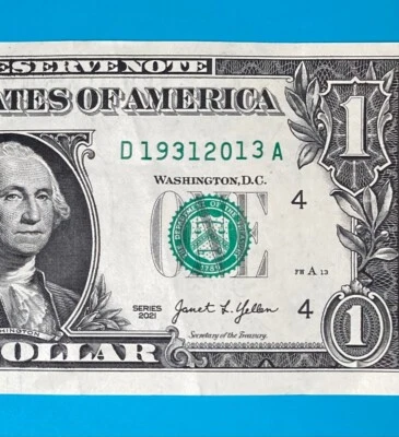 1931 - 2013 : D 19312013 A DUAL YEAR Note $1 One Dollar Bill Fancy Serial Number - Image 1 of 3