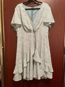 Womens YOU + ALL Size 16 Green & White Floral Ruffle Dress - No Belt - Picture 1 of 6