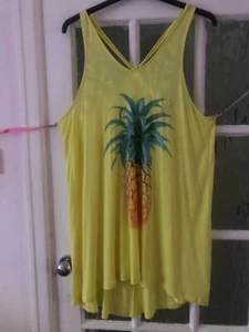 ladies dress H & M beach sundress yellow pineapple cutaway sleeves mini size LRG - Picture 1 of 7