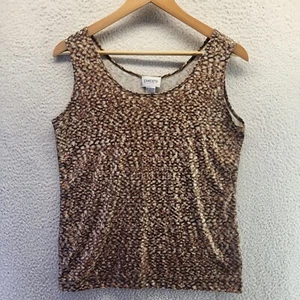 Chico's Travelers 1 Medium Tank Top Shirt Leopard Stretch Scoop Neck Classic - Picture 1 of 15