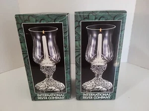 Paar Glas Windlicht Kerzenhalter mit Trauben Design versilbert Ständer I.S.C - Bild 1 von 8