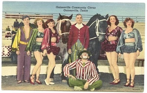 Gainesville TX Community Circus Horses Performers Curteich Linen Postcard - Picture 1 of 1