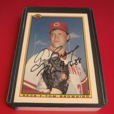 Tom Browning 1990 Topps Bowman béisbol en tarjeta automática #43 inscripción perfecta del juego Foto 1 de 2