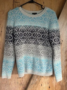 Talbots XS Lammwollmischung Fair Isle Pullover blau grau nordisch Winter - Bild 1 von 4
