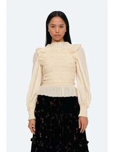Blusa Sea New York Pasha plisada con volantes crema talla M $250 - Imagen 1 de 11