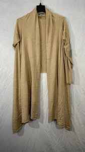 Cárdigan largo drapeado mezcla seda DKNY para mujer NUEVO talla M/L beige frente abierto - Imagen 1 de 15