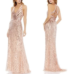 Mac Duggal neu ärmellos Faux Wickel Pailletten verziert Cut-Out Rücken Kleid Gr 14 - Bild 1 von 18