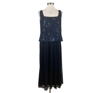 Alex Evenings Women's Cocktail Dress Size 16 Blue Sequin Chiffon Sleeveless Midi - Picture 1 of 10