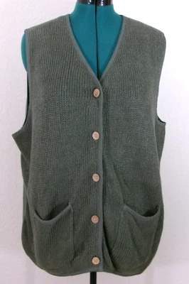 Chaleco De Colección Eddie Bauer Para Mujer XL Verde Salvia Lino Tejido Frontal Madera Botones Bolsillos Foto 1 de 3