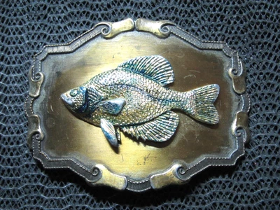 ЗАПАДНЫЙ BLUEGILL РЫБЫ РЕМЕНЬ ПРЯЖКА! ВИНТАЖНЫЙ! РЕДКАЯ! ДОЖДЬ! 1970-е годы! США! РЫБАЛКА! - Изображение 1 из 4