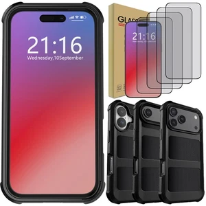 For iPhone 17/Air/Pro/Pro Max Rugged Case Shockproof Cover /Clear Tempered Glass - Picture 1 of 44